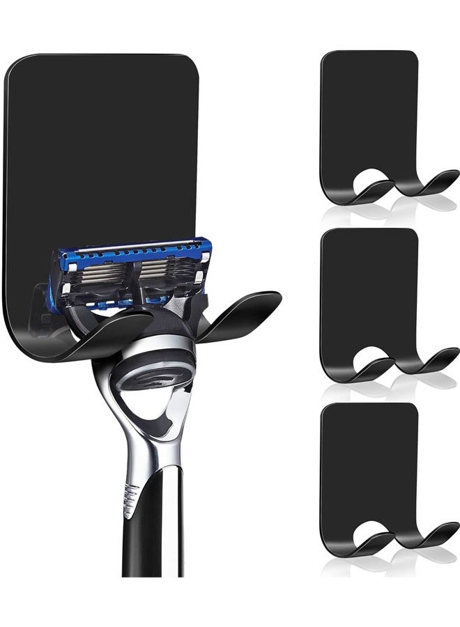 Hihonor Razor Holder for Shower Wall, Heavy Duty Stainless Steel Shower Razor Holder for Bathroom Kitchen, Waterproof  Adhesive  Holder, Phone Holder for Shower, Tools for Hanging Washcloth Towel Loofah (Black, 4 Pcs) - Image 1