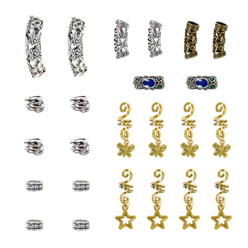 Aosome 24 PCS Silver Metal Hair Tube Beads  Coils DIY Jewelry Accessories