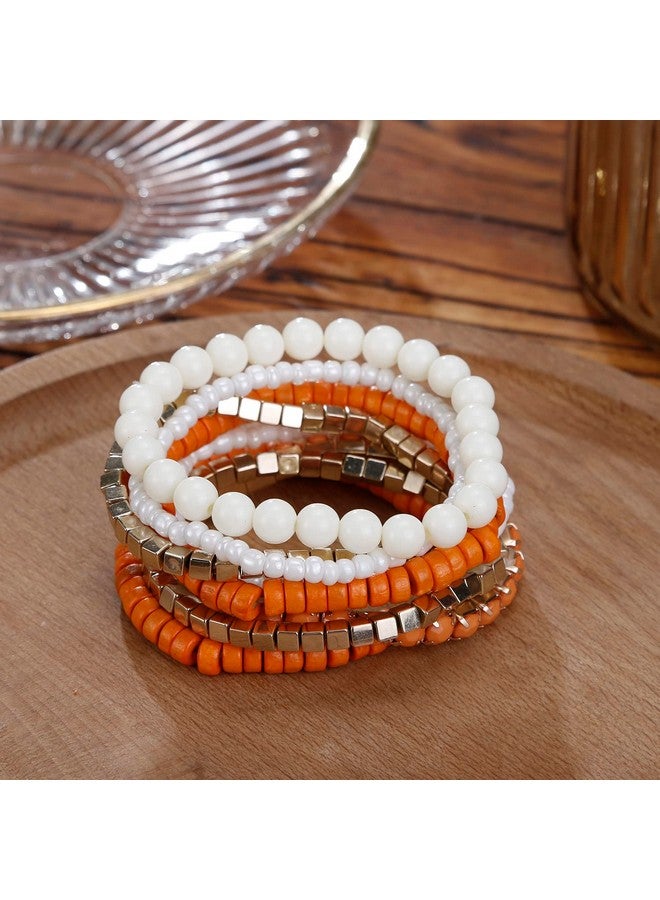 LUREME Bohemian Beads Cube Multi Strand Stretch Stackable Bangle Bracelet Set-Orange (Bl003172-2) - Image 3