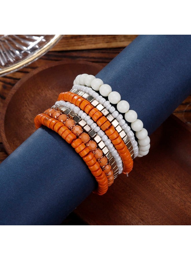 LUREME Bohemian Beads Cube Multi Strand Stretch Stackable Bangle Bracelet Set-Orange (Bl003172-2) - Image 2