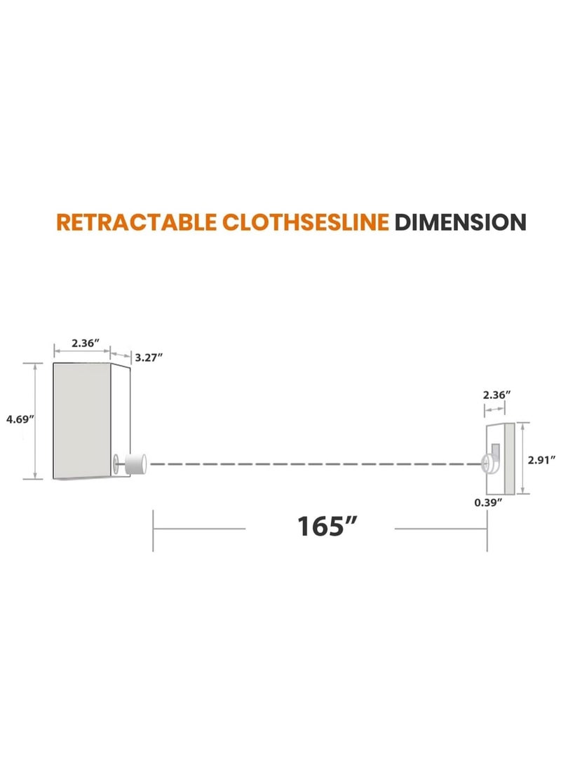VUCATIN حبل غسيل قابل للسحب، حبل غسيل لتجفيف الملابس شديد التحمل، حبل تجفيف الملابس المثبت على الحائط للاستخدام الداخلي والخارجي، حبل قابل للسحب من الفولاذ المقاوم للصدأ (165 بوصة) - Image 2
