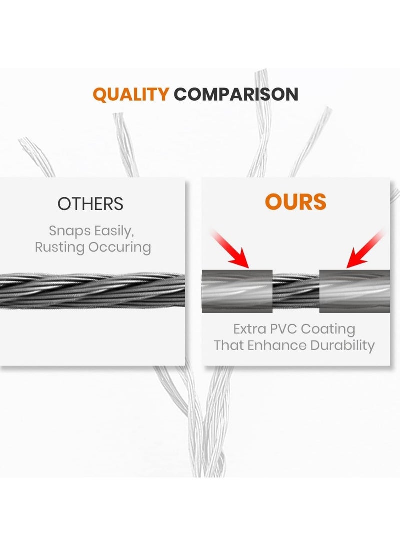 VUCATIN حبل غسيل قابل للسحب، حبل غسيل لتجفيف الملابس شديد التحمل، حبل تجفيف الملابس المثبت على الحائط للاستخدام الداخلي والخارجي، حبل قابل للسحب من الفولاذ المقاوم للصدأ (165 بوصة) - Image 4
