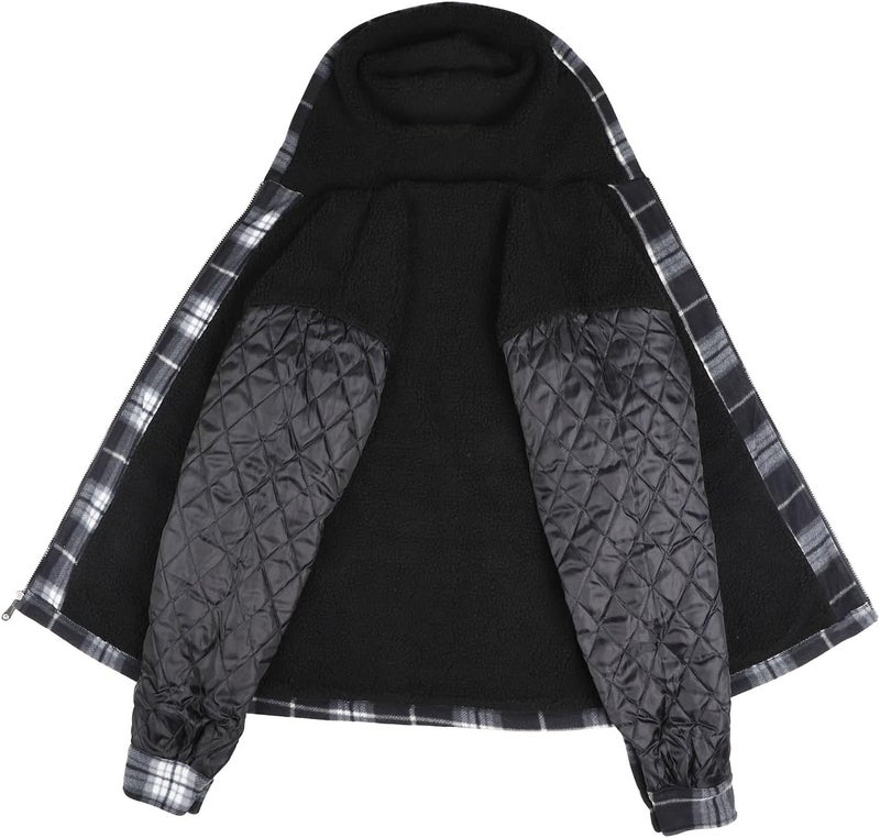 Facitisu Men's Winter Heavy Warm Sherpa Lined Fleece Plaid Flannel Jacket - Black 01, XXL - Image 4
