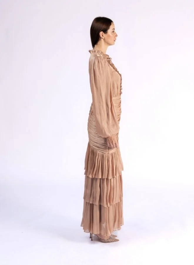 Fashonara Ruffled Draped and Layered Modest Dress