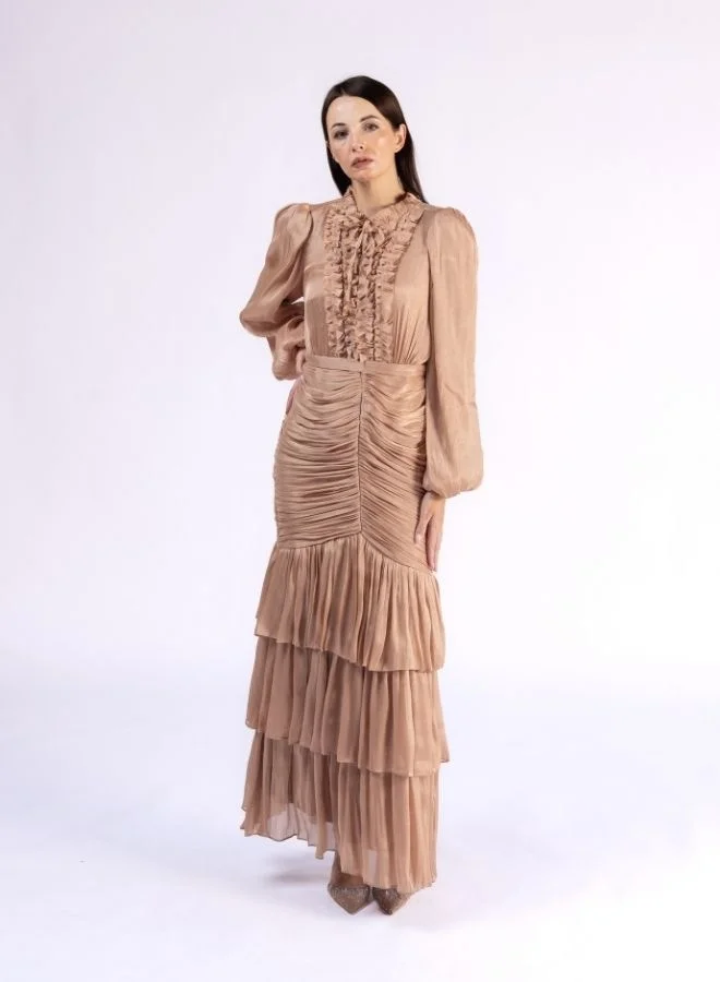 Fashonara Ruffled Draped and Layered Modest Dress