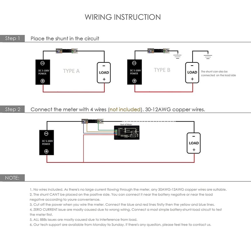 bayite DC 6.5-100V 0-100A LCD Display Digital Current Voltage Power Energy Meter Multimeter Ammeter Voltmeter with 100A Current Shunt - Image 3