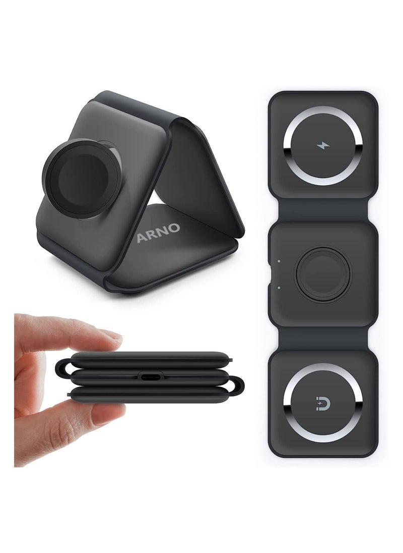 ARNO Foldable Ultra-Thin Mobile Phone Watch Stand Charger 15W Fast QI Magnetic 3 in 1 Wireless  - Image 1