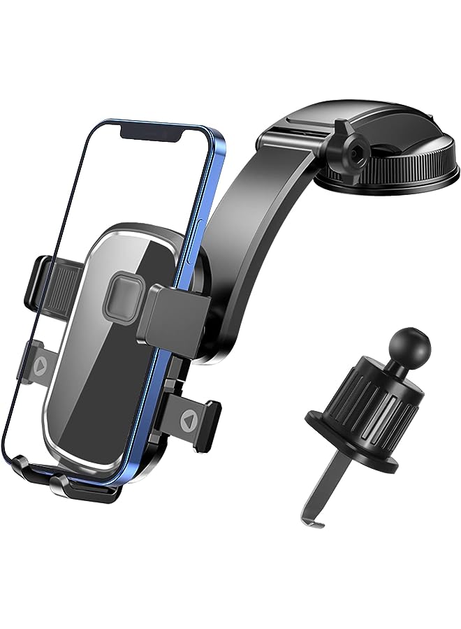 PROMASS Phone Mount for Car, 4-in-1 Suction Cup Phone Holder Universal 360°Rotatable Car Phone Holder for Dashboard Air Vent Windshield Compatible with iPhone Series/Samsung and All Phones - Black  - Image 1