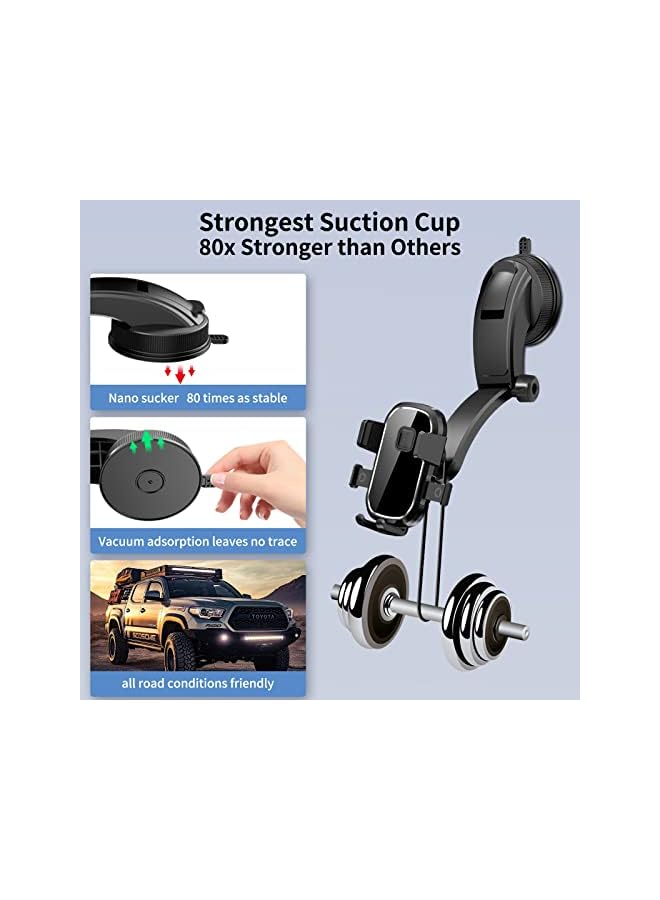 PROMASS Phone Mount for Car, 4-in-1 Suction Cup Phone Holder Universal 360°Rotatable Car Phone Holder for Dashboard Air Vent Windshield Compatible with iPhone Series/Samsung and All Phones - Black  - Image 3