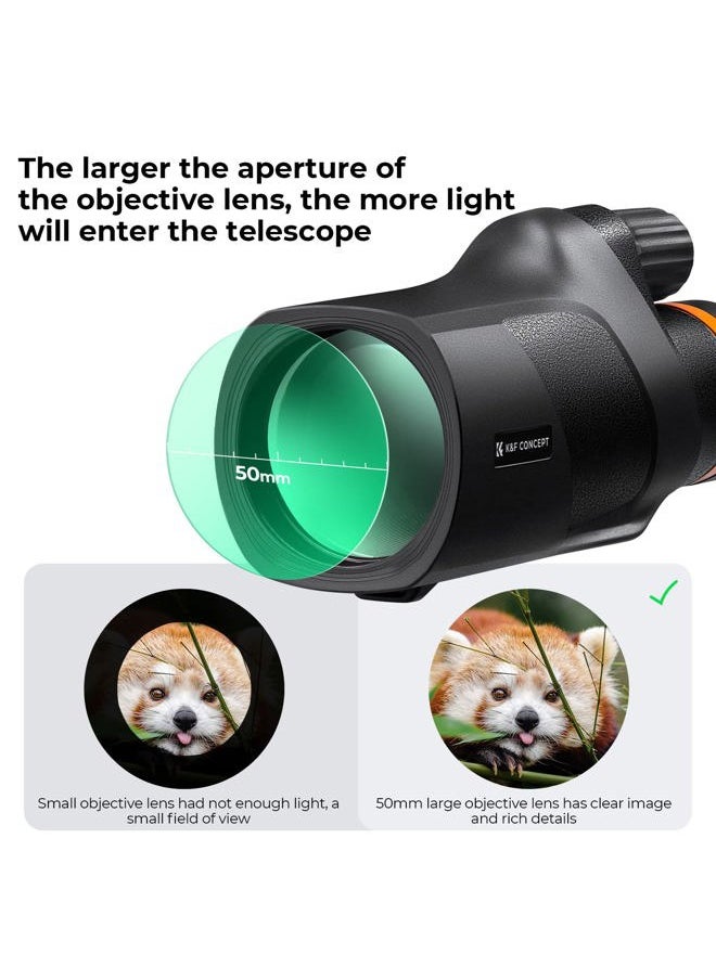 K&F Concept ® 12X50 Monocular Telescope with Cleaning Cloth, FMC Lens & BAK4 Prism Telescopes for Adults, Sky Captain HD Monocular for Bird Watching Hunting Hiking Camping Travelling  - Image 3