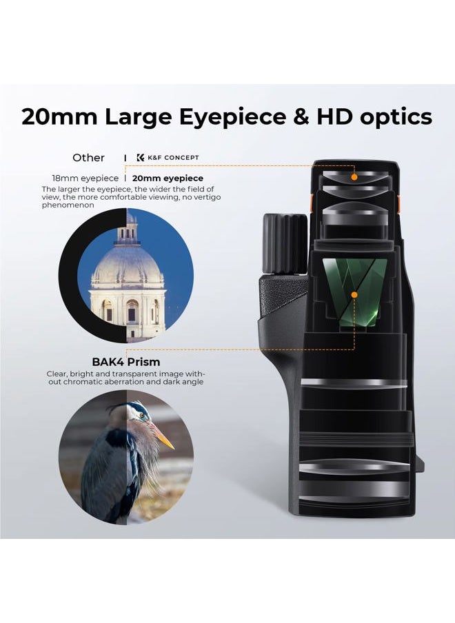 K&F Concept ® 12X50 Monocular Telescope with Cleaning Cloth, FMC Lens & BAK4 Prism Telescopes for Adults, Sky Captain HD Monocular for Bird Watching Hunting Hiking Camping Travelling  - Image 2