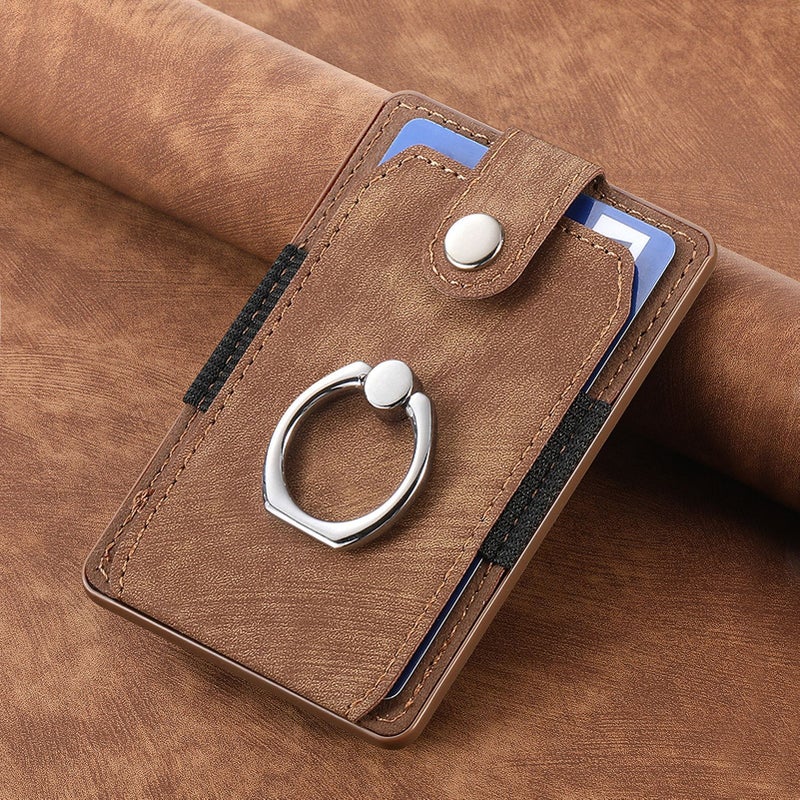 Vintage Solid Color Storage Bracket Card Holder Card Holder Back Adhesive Phone Bag Multi-Insert Card Skin-Feeling Plain Leather PU Ring Card Holder Brown 