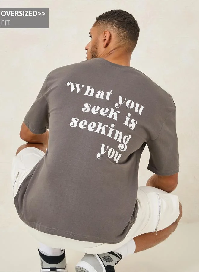 ستايلي Styli Seeking You Slogan Print Oversized T-shirt