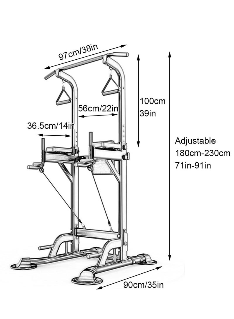 WALALLA Power Tower Pull Up Bar Station, Pull Up Bar Free Standing with Resistance Rope, for Pull-up, Push-up, Multi-function Home Gym Strength Training Workout Equipment 300kg Capacity - Image 2
