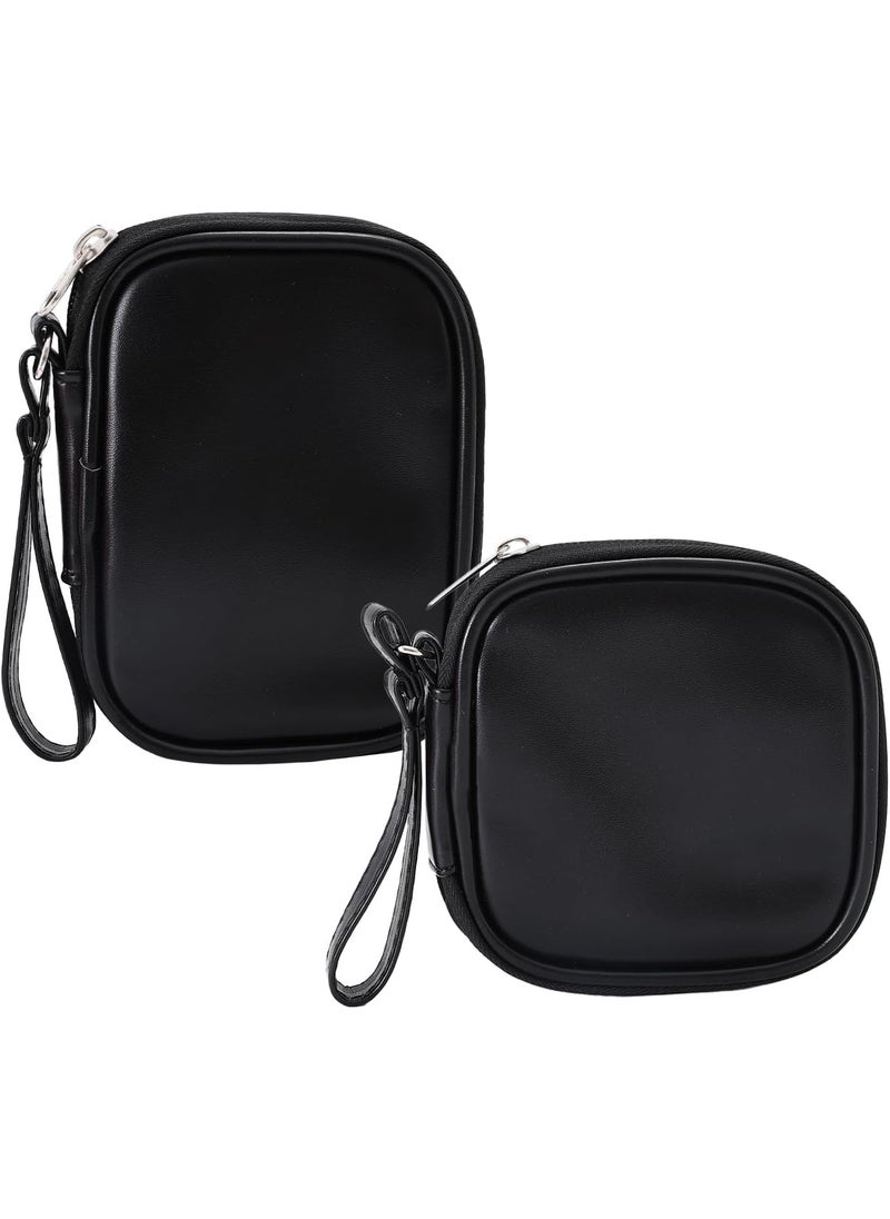 Lydztion LYDZTION 2Pcs Small Makeup Bag for Women,Leather Makeup Bag for Purse Travel Toiletry Bag Mini Pouch Cosmetic Bag Zipper Pouches Cute Wrist Strap Coin Pouch Makeup Bag Organizer for Women Girls,Black 