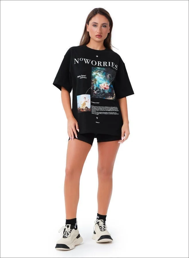 Tanjim Squad  TANJIM SQUAD - NO WORRIES WOMENS T-SHIRT BLACK for Women | Best Price UAE