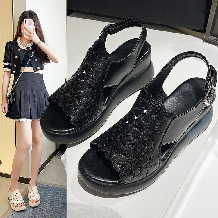 2024 Chunky Platform Sandals Fish Mouth Women Black