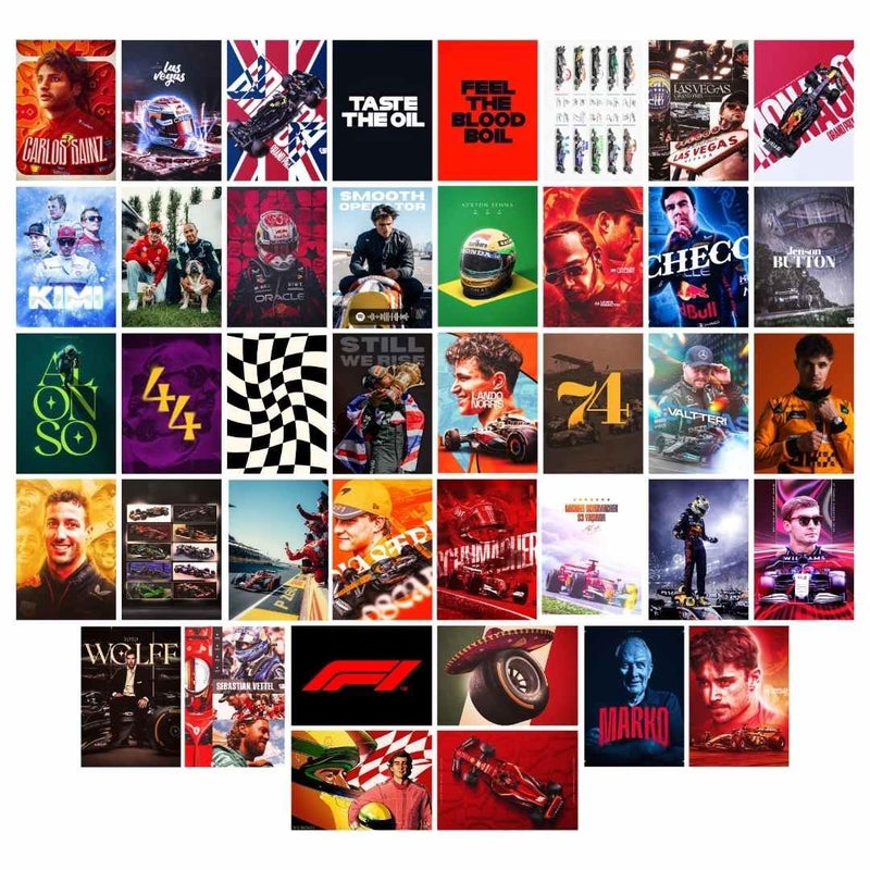 auraposter Paper Formula 1 Mini Poster Set of 40 | F1 | Lewis Hamilton, Max Verstappen, Lando Norris, Carlos Sainz, Charles Leclerc | Double Tape Included - Image 1