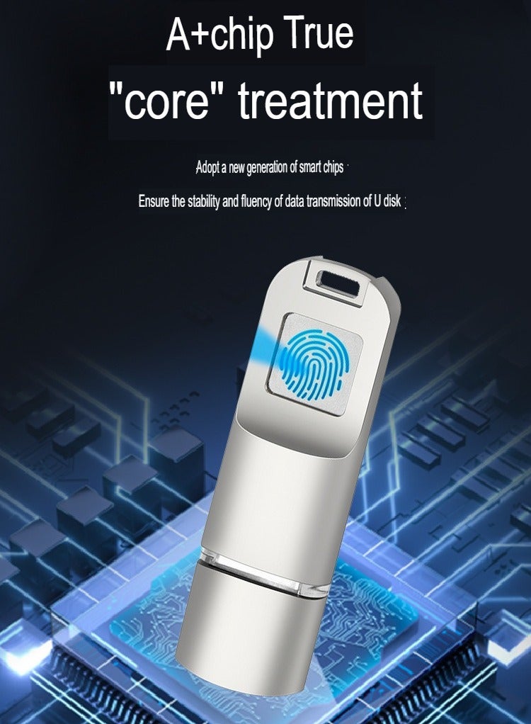 Encrypted Flash Drive, USB 3.0 Biometric Security Protection Thumb Drive, Compact And Portable Memory Stick Pen Zip Drive, Lightweight Large Capacity USB Drive, (1pc, Silver, 32GB) - Image 3