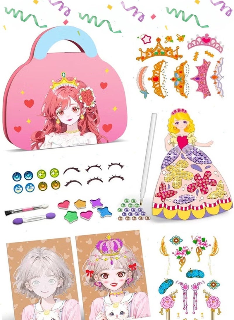 Art Craft Activity for Kids, Paper Craft Kits - Paper Makeup DIY Girls Toy Kit with Diamond Painting & Princess Dress Up Set, Birthday Party Gift for Girls - Image 1