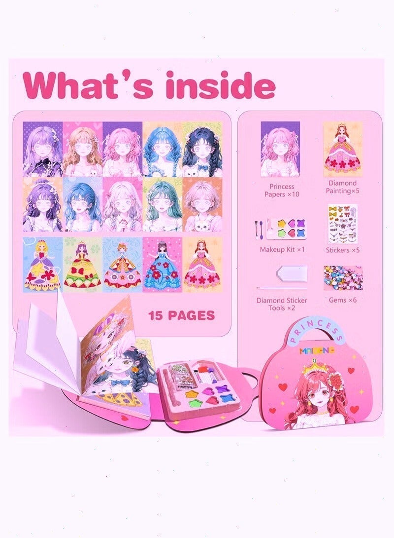 Art Craft Activity for Kids, Paper Craft Kits - Paper Makeup DIY Girls Toy Kit with Diamond Painting & Princess Dress Up Set, Birthday Party Gift for Girls - Image 2