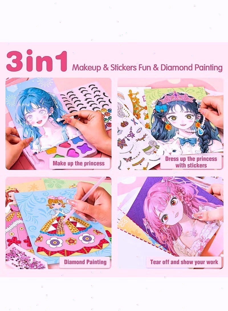 Art Craft Activity for Kids, Paper Craft Kits - Paper Makeup DIY Girls Toy Kit with Diamond Painting & Princess Dress Up Set, Birthday Party Gift for Girls - Image 5