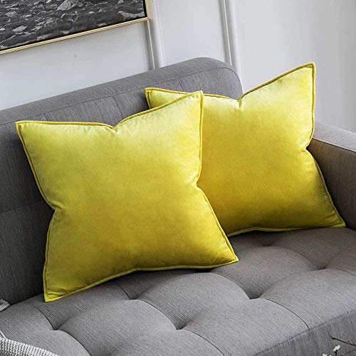 Khooti Decorative Velvet 200 TC Square Cushion Cover Throw Pillow Cover For Living Room Couch Diwan Single Seater Sofa,Colorful Modern Small 12X12 Inches/30X30 Cm (Lemon Yellow)(Set Of 2 Pcs) C2 - Image 1