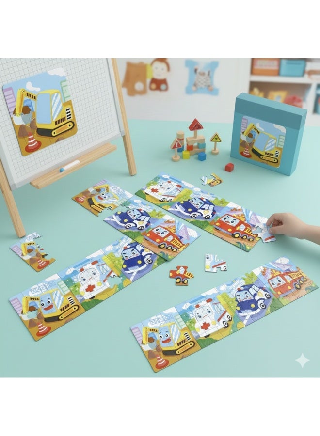 ديو تويز مجموعة أحجية مغناطيسية متدرجة 4 في 1 (73 قطعة) | مركبات البناء والطوارئ | أحجية تعليمية للأطفال - Image 2