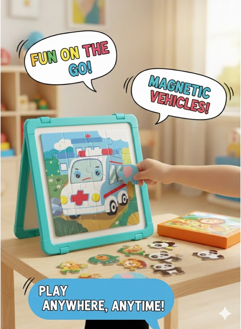 ديو تويز مجموعة أحجية مغناطيسية متدرجة 4 في 1 (73 قطعة) | مركبات البناء والطوارئ | أحجية تعليمية للأطفال - Image 3