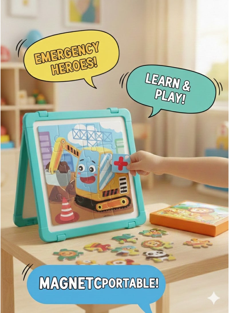 ديو تويز مجموعة أحجية مغناطيسية متدرجة 4 في 1 (73 قطعة) | مركبات البناء والطوارئ | أحجية تعليمية للأطفال - Image 4