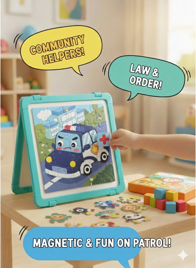 ديو تويز مجموعة أحجية مغناطيسية متدرجة 4 في 1 (73 قطعة) | مركبات البناء والطوارئ | أحجية تعليمية للأطفال - Image 5