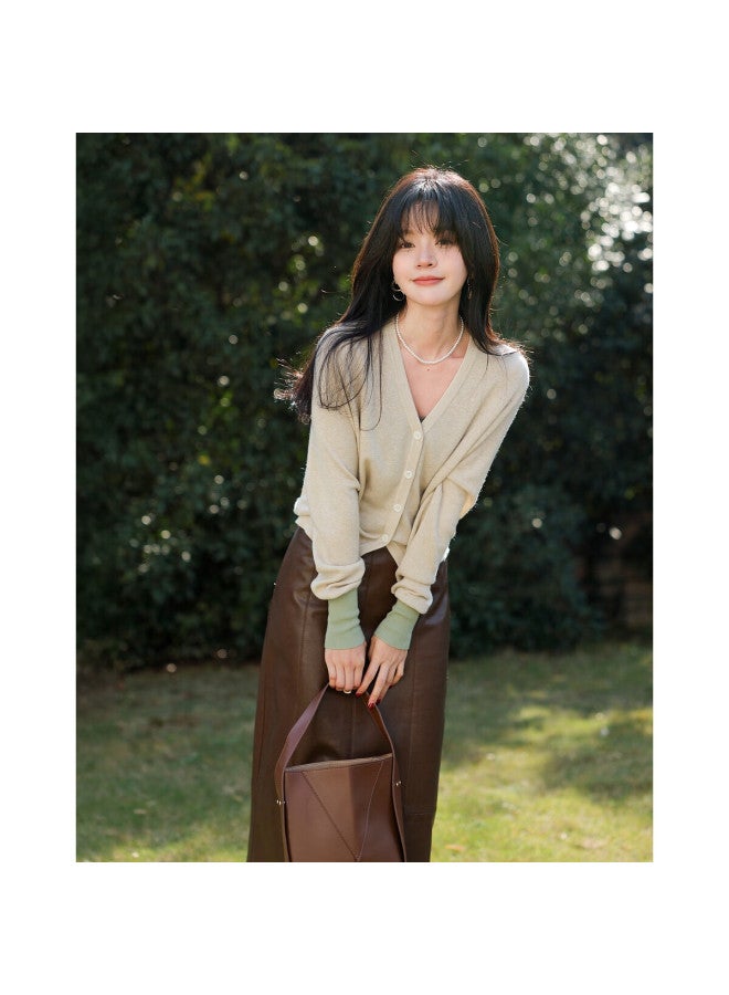 Mt Spring And Autumn Commuter V-neck Sweater, Elegant Cardigan, Flattering For Pee Women, Knitted Top - Image 2