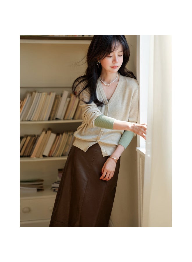 Mt Spring And Autumn Commuter V-neck Sweater, Elegant Cardigan, Flattering For Pee Women, Knitted Top - Image 1