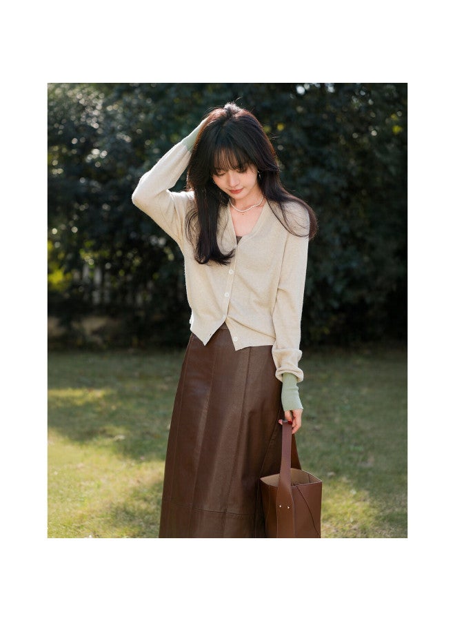 Mt Spring And Autumn Commuter V-neck Sweater, Elegant Cardigan, Flattering For Pee Women, Knitted Top - Image 3