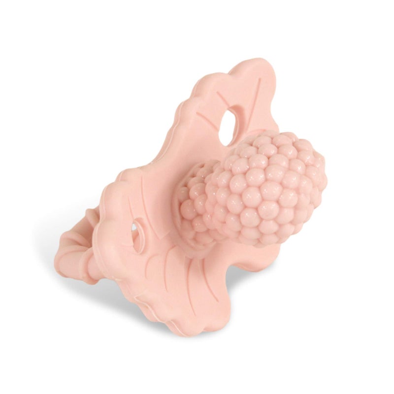 RaZbaby RaZberry Silicone Teether Pacifier - Teething Relief for Infants, Food-Grade, BPA-Free, Hands-Free Design, Natural Berrybumps Fruit Texture for Sensory Development, Freezable - Pink - Image 1