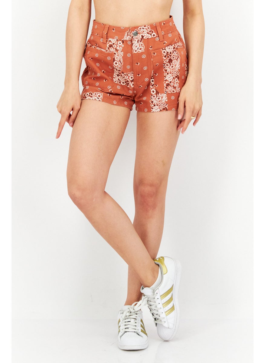 rvca Women Floral Denim Short, Brown  - Image 1