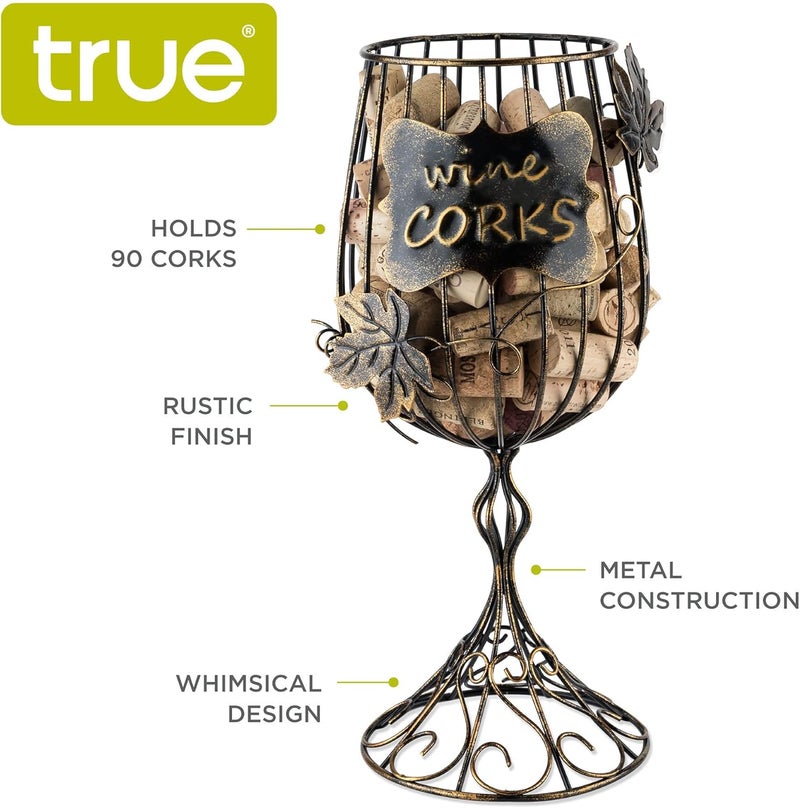 True Wine Glass Cork Holder, Decorative Wine Cork Storage and Decor, Set of 1, Rustic Bronze Finish - Image 1