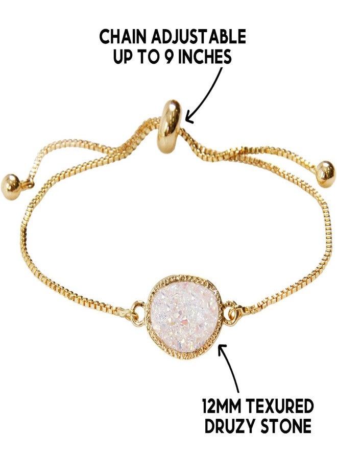 هامبل شيك نيويورك أساور أوبال أبيض صناعي للنساء - سوار أبيض للنساء، سلسلة صندوقية قابلة للتعديل مطلية بالذهب مع حجر أوبال صناعي رقيق، مجوهرات بوهيمية براقة وبسيطة للعروس في حفل زفافها - Image 4