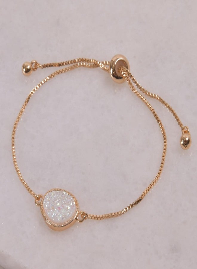 هامبل شيك نيويورك أساور أوبال أبيض صناعي للنساء - سوار أبيض للنساء، سلسلة صندوقية قابلة للتعديل مطلية بالذهب مع حجر أوبال صناعي رقيق، مجوهرات بوهيمية براقة وبسيطة للعروس في حفل زفافها - Image 3