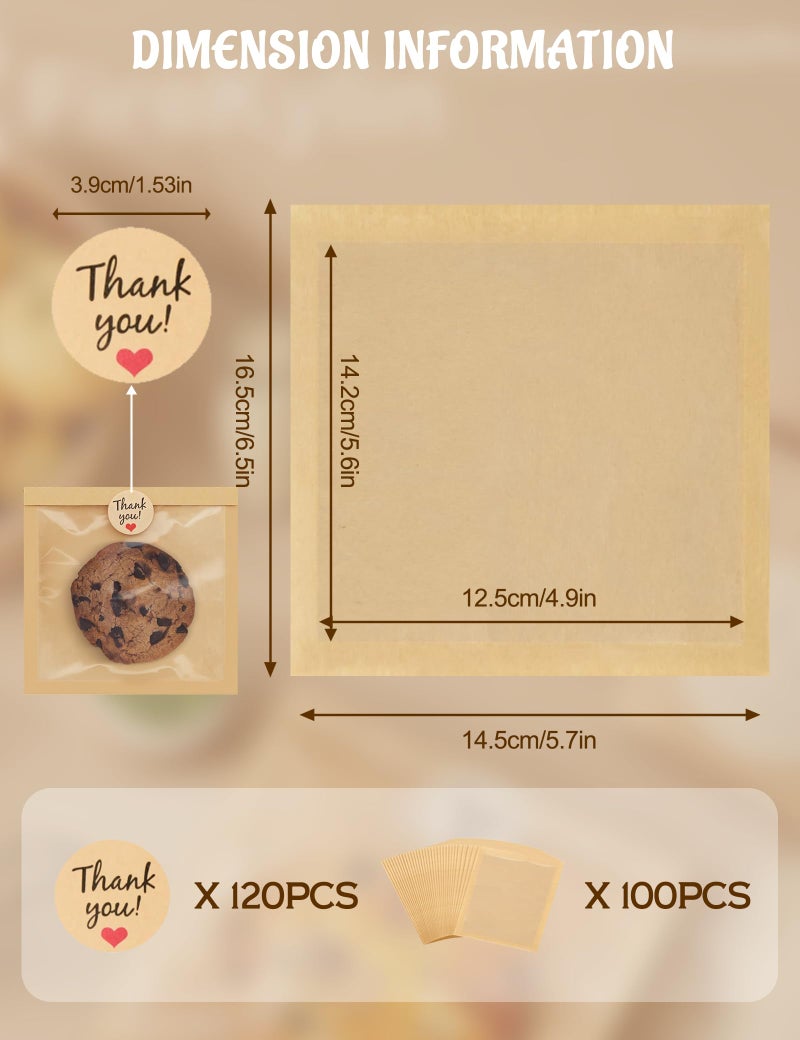 FireKylin 100 Pack Cookie Bags with Heat Sealing, 5.7 x 6.5 Inch Bakery Bags with Window, Grease Resistant Cookie Packing for Treats, Baked Goods, Bagel, Cake Slice, Sandwich (5.7"x6.5"-100pcs) - Image 5