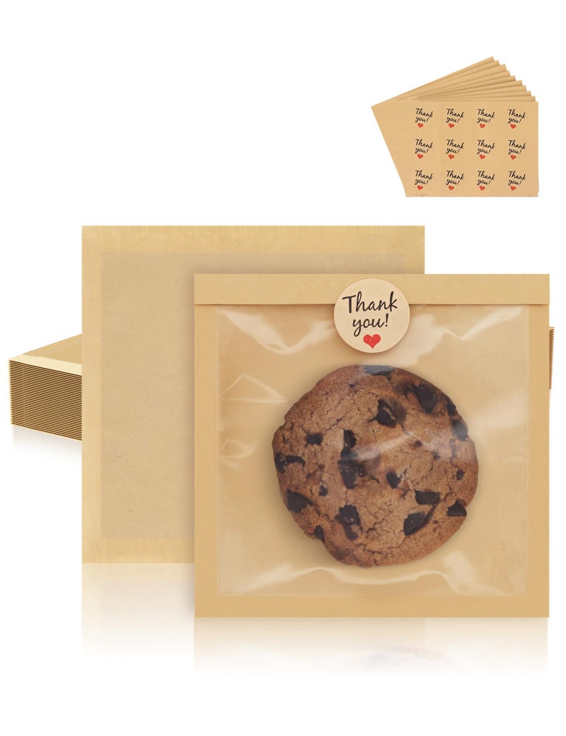 FireKylin 100 Pack Cookie Bags with Heat Sealing, 5.7 x 6.5 Inch Bakery Bags with Window, Grease Resistant Cookie Packing for Treats, Baked Goods, Bagel, Cake Slice, Sandwich (5.7"x6.5"-100pcs) - Image 1