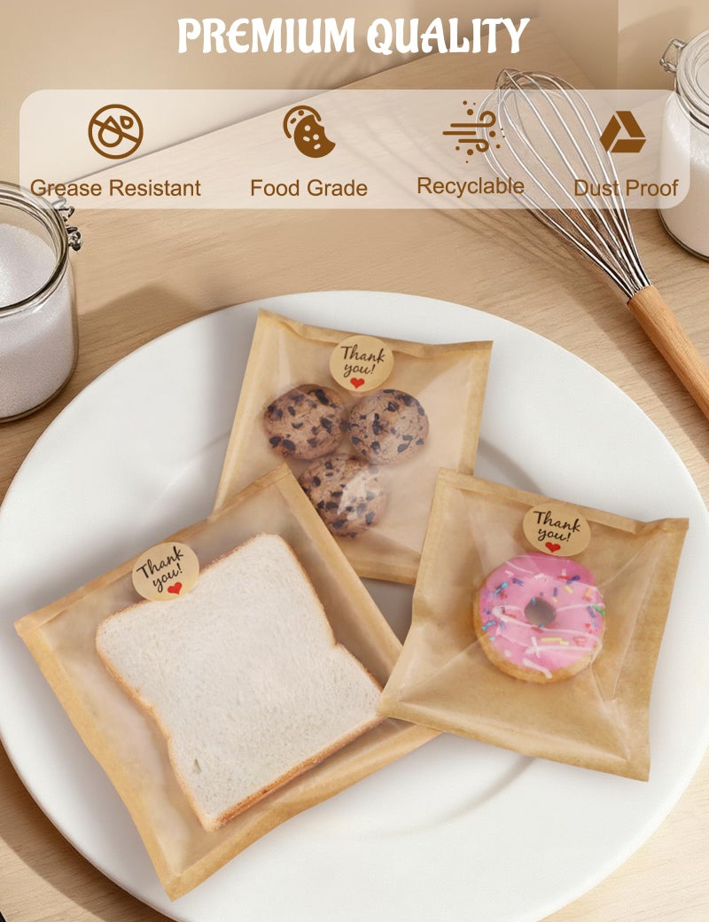 FireKylin 100 Pack Cookie Bags with Heat Sealing, 5.7 x 6.5 Inch Bakery Bags with Window, Grease Resistant Cookie Packing for Treats, Baked Goods, Bagel, Cake Slice, Sandwich (5.7"x6.5"-100pcs) - Image 3