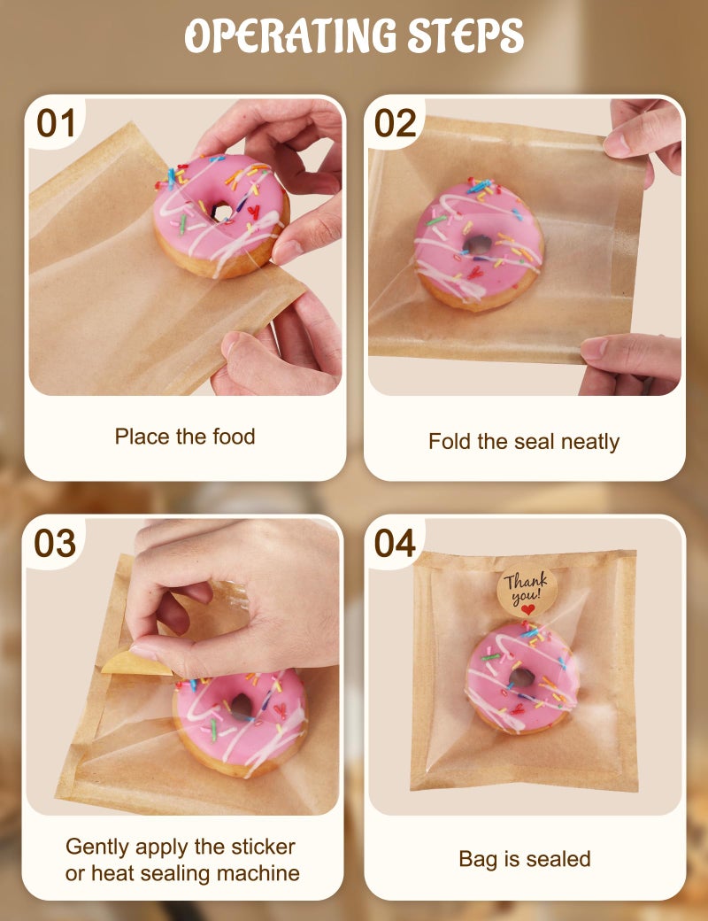 FireKylin 100 Pack Cookie Bags with Heat Sealing, 5.7 x 6.5 Inch Bakery Bags with Window, Grease Resistant Cookie Packing for Treats, Baked Goods, Bagel, Cake Slice, Sandwich (5.7"x6.5"-100pcs) - Image 4