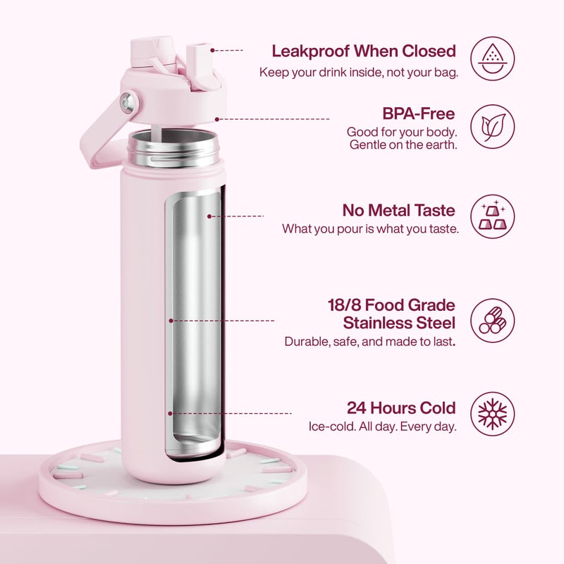 ENCOOL Insulated Water Bottle with Straw Stainless Steel Water Bottle, Leak-Proof, BPA-Free, Double Wall Vacuum Keeps Cold for 24 Hours for Sports, Travel, School (26 oz, Cotton Candy) - Image 2