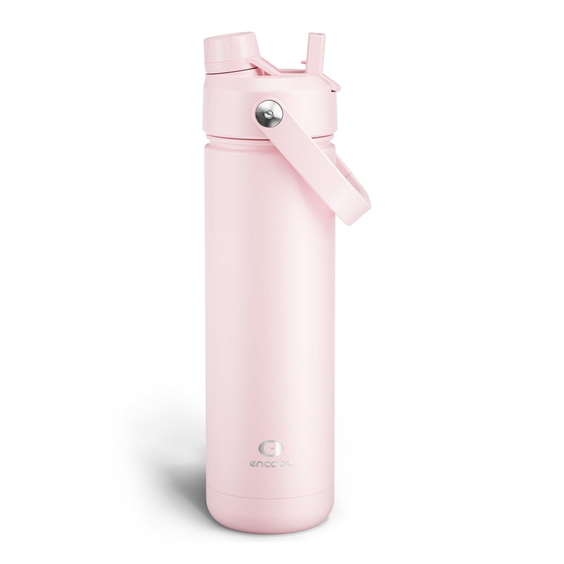 ENCOOL Insulated Water Bottle with Straw Stainless Steel Water Bottle, Leak-Proof, BPA-Free, Double Wall Vacuum Keeps Cold for 24 Hours for Sports, Travel, School (26 oz, Cotton Candy) - Image 1
