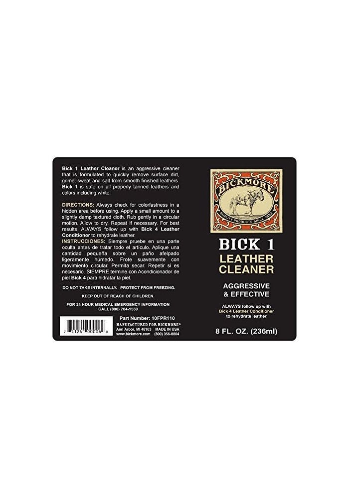 Bickmore Bick 1 Leather Cleaner 8 oz - Clean Dirt, Oil, Sweat, Salt, and Water Stains from All Colored, White, and Black Leather - Image 2