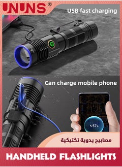 UNUNS 5-In-1 LED Flashlight,Rechargeable Tactical Flashlight,2000 Lumen Powerful Flashlights,Zoomable Flash Light,4 Modes Lights With Multicolour Lens,Handheld Flashlamp For Emergency Camping Hiking  - Image 4