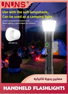 UNUNS 5-In-1 LED Flashlight,Rechargeable Tactical Flashlight,2000 Lumen Powerful Flashlights,Zoomable Flash Light,4 Modes Lights With Multicolour Lens,Handheld Flashlamp For Emergency Camping Hiking  - Image 3