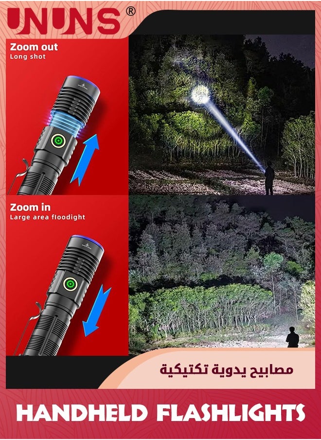 UNUNS - 5-In-1 LED Flashlight,Rechargeable Tactical Flashlight,2000 Lumen Powerful Flashlights,Zoomable Flash Light,4 Modes Lights With Multicolour Lens,Handheld Flashlamp For Emergency Camping Hiking - Image 1