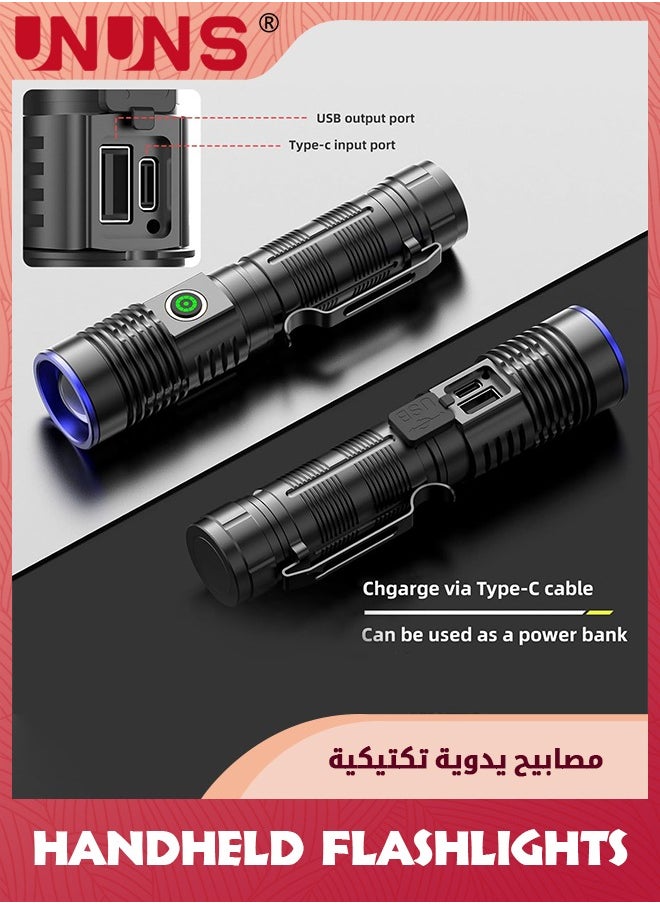 UNUNS - 5-In-1 LED Flashlight,Rechargeable Tactical Flashlight,2000 Lumen Powerful Flashlights,Zoomable Flash Light,4 Modes Lights With Multicolour Lens,Handheld Flashlamp For Emergency Camping Hiking - Image 1